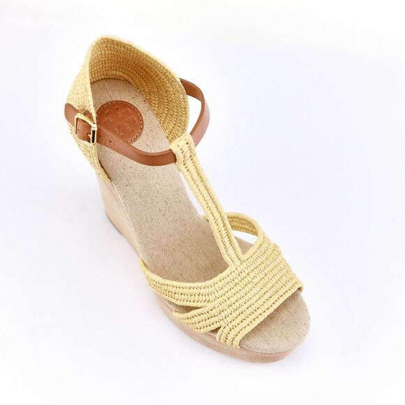 NIB Tory Burch Royal Tan Carina Straw Wedges Sandals 9.5 - Picture 9 of 12